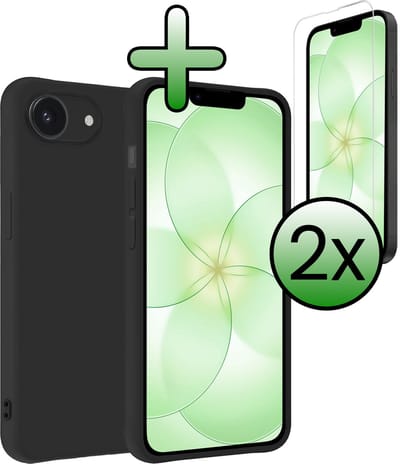 Hoesje Met 2x Screenprotector - Geschikt voor Apple iPhone 17e - Sterk & Shockproof - Back Cover - Siliconen Case - Telefoon Hoes - Zwart