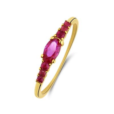 Lucardi Dames Stalen goldplated vintage ring fuchsia zirkonia - Ring - Staal - Goudkleurig - 16 / 50 mm