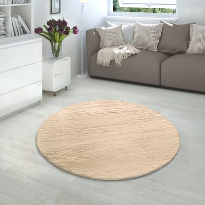 Paco Home Hoogpolig vloerkleed woonkamer kunstvacht superzacht effen Ø 120 cm Rund