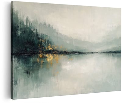 Artaza Canvas Schilderij Abstract Groen En Goud - Moderne Kunst - 30x20 cm - Klein - Wanddecoratie Woonkamer - Schilderijen - Muurdecoratie