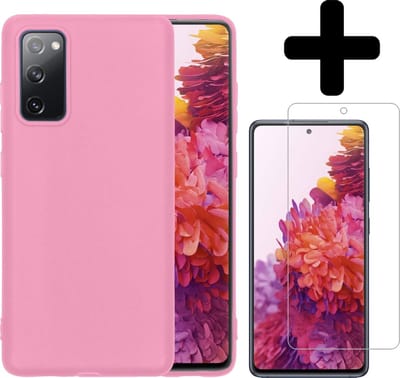 Hoesje - Met Screenprotector - Geschikt voor Samsung Galaxy S20 FE - Sterk & Shockproof - Back Cover - Siliconen Case - Telefoon Hoes - Telefoonhoesjes - Lichtroze