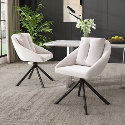 Gutent Eetkamerstoel, Beige, Draaibaar, Moderne Beige Fluwelen Eetkamerstoel, Stijlvolle en Comfortabele Draaistoel, Ademende Fluwelen Stof, Ergonomisch Ontwerp, Elegante Draaistoel