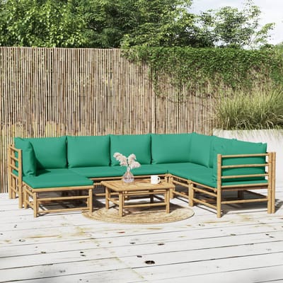 vidaXL - 8-delige - Loungeset - met - kussens - bamboe - groen