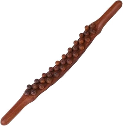 KZQ Houten Gua Sha-stick - Lymfedrainageroller met 31 kralen, 23 inch - Geschikt voor rug en benen - Houten therapeutische Gua Sha-tool