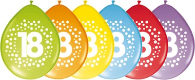 Folat 18 jaar ballonnen - 16x stuks - leeftijd versiering thema - 29 cm - mix kleuren - feestartikelen
