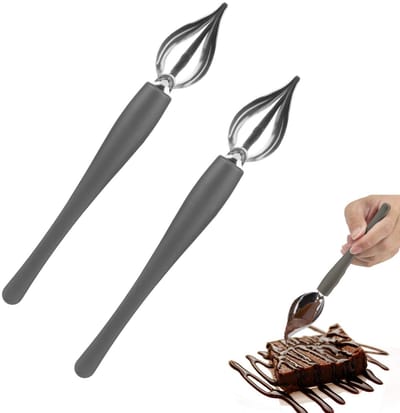 2-stuks Decoratielepel - Decoratielepel voor dessertschilderen - 18cm - Kleine schilderlepel -Artistieke tool voor dessertcreatie - Met conische tuit - Met handvat -Geschikt voor het decoreren van borden, taarten, koffie en gebak - Zilver, Grijs