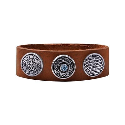Quiges Dames Leren Armband Bruin met 3 Drukknopen Set 19.5 - 21.5cm - EBCMS327