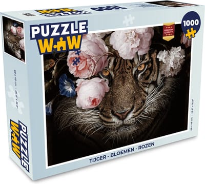 Puzzel Tijger - Bloemen - Rozen - Legpuzzel - Puzzel 1000 stukjes volwassenen