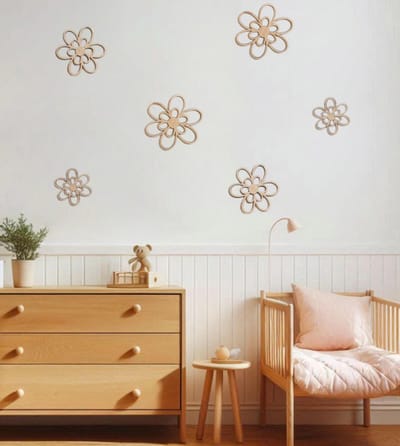 Decoratieve Houten Madeliefjes – Wanddecoratie Set (3 stuks) – Kinderkamer/ babykamer/ bloemen/ kinderkamer decoratie/