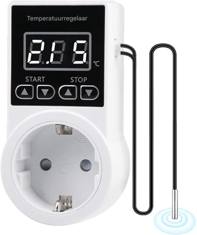 GELLDG Temperatuurregelaar - met schakelaar - 250V temperatuurregelaar - met sensor - waterdichte thermostaat/verwarming - slimme thermostaatfitting - Thermostaat - geschikt voor kassen, glazen containers, aquaria en kiemverwarmers
