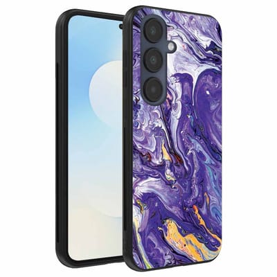 Geschikt voor Samsung Galaxy S25 FE Telefoonhoesje met Paars Goud Marmer Opdruk - TPU Backcover Case Purple Gold Marble Design - Paars Goud - Smartphonica geschikt voor Samsung Galaxy S25 FE