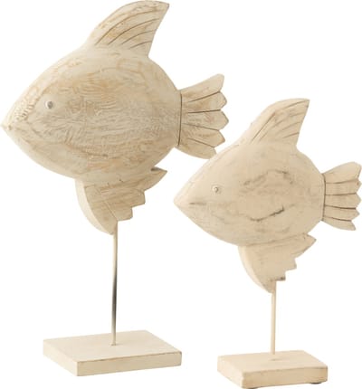J-Line decoratie Vis - hout/metaal - naturel/wit - medium