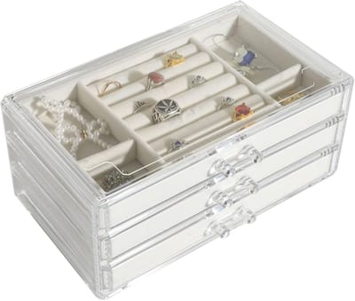 Sieradenkistje Organizer - Juwelendoosje Opberger - Sieraden Opbergen - Drie Lagen Acryl - 13 x 8 x 5.5 cm - Transparant