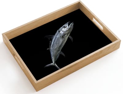 Dienblad hout 40x30 cm - Schootdienblad - Makreel - Vis - Zwart - Borrelplank rechthoek - Plateau dienbladen