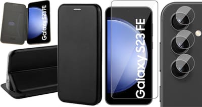 Hoesje geschikt voor Samsung Galaxy S23 FE - Screenprotector Glas & Camera - Wallet Book Case Zwart