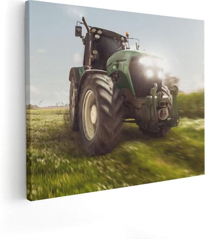 Artaza Canvas Schilderij Tractor Op Akker - 50x40 cm - Wanddecoratie Landbouw - Muurdecoratie Boerderij - Kamer Accessoires