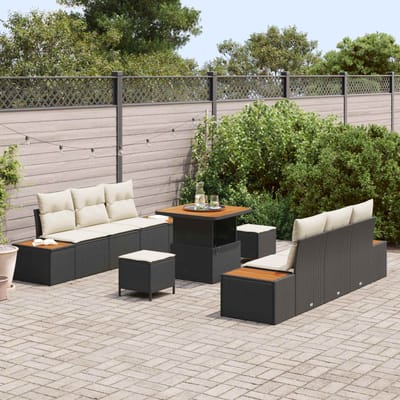 vidaXL - Tuinbank - Set - 9 - st - 8-Aantal - zitplaatsen - Zwart - en - Crème