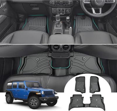 Floor Mats voor Jeep Wrangler JL 4XE Plug-in Hybrid 2021-2025, TPE 3D Scanners, Hoge Randen en Extra Bescherming, Wrangler Accessoires
