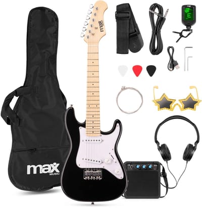 Kinder gitaar - MAX GigKit Junior 1/4 - Elektrische gitaar kind - Compleet met accessoires - Zwart
