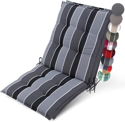 Beautissu Sun-NL – Set van 2 Premium Lage Rugleuning Kussen 100x50 cm - UV-bestendig & 8cm Dik Kussen Tuinstoelkussen Antislip Bevestigingsbanden – Stevige Stof Antraciet Gestreept