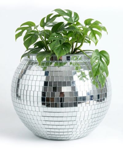 KIMU® Discobal Bloempot Ø 23 cm Champagnekoeler Spiegeltjes - Plantenpot Bak Pot Interieur - Discobol Koeler Drankkoeler Wijnkoeler Kamerplant Festival