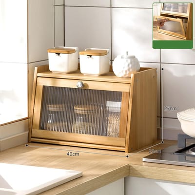 Organiseur de condiments en bambou avec porte, meuble de rangement de comptoir en bambou étanche pour la maison 2 Layer 40x25x27cm beige