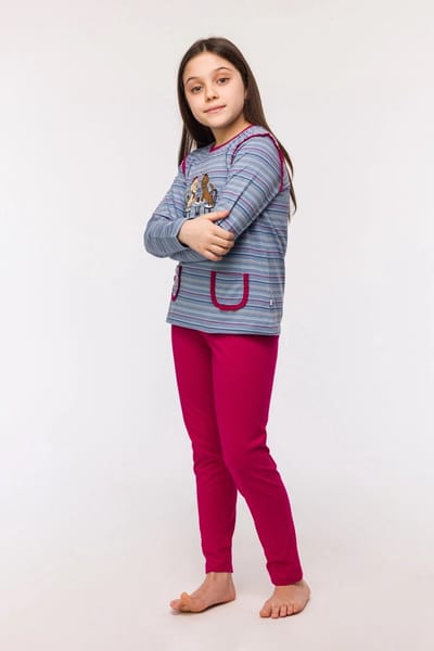 Woody pyjama meisjes/dames - multicolor gestreept - labradoodle - 242-10-PLG-S/961 - maat 152