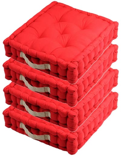 Stof Textile Vloerkussen DUO - 4x - rood - katoen - 45 x 45 x 10 cm - vierkant - Extra dik - extra zitplaatsen - spelen - gamen - relaxen
