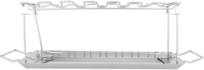 Dailygoods- Kippenpotenrek 14 Sleuven - Roestvrij Stalen Kippenvleugelstandaard - Lekbak - Opvouwbaar - Voor Barbecue/Picknick - Afmetingen 350 x 145 x 115 mm - Barbecue Rek