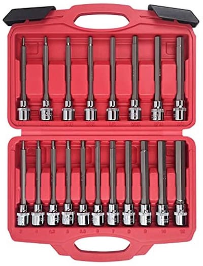 Inbus Dop Set - Lange Doppen - Auto Onderhoud - S2 Gelegeerd Staal - 19 Delig - Rood
