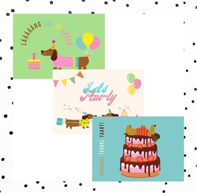 Teckel Feestkaarten Set van 10 | Teckel Kaarten voor Verjaardag | Kaart met Teckel