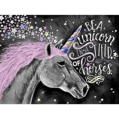 Diamantschilderij Diamantborduurwerk Tekst Woord Foto van strasssteentjes Mozaïektekeningen  BE A Unicorn 20X30CM gray