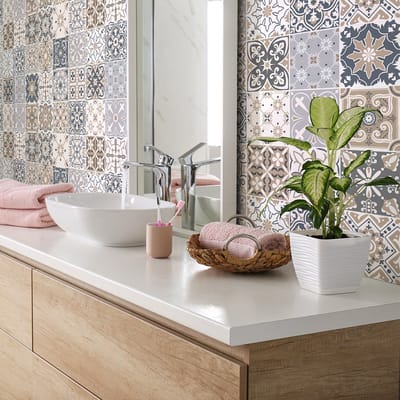 Zelfklevende tegelmuurstickers voor keuken en badkamer - 24 Acconigi cementtegelstickers - 24 stickers 20x20cm