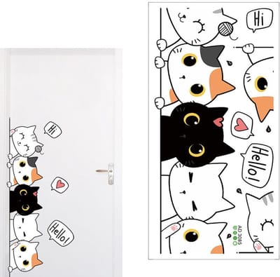 Cosensi- Deursticker Kat Cartoon - Muursticker Kinderkamer - Muurdecoratie Slaapkamer - Woondecoratie - Veilig Vinyl - Eenvoudig aan te brengen