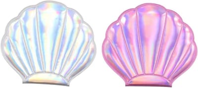 Mini Glitter Shell Spiegel - Opvouwbare Make-up Spiegel - Make-up Aanbrengen - Dubbelzijdig Vergrotend - 7.5 x 8.6 cm