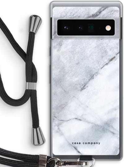 Case Company® - Hoesje met koord geschikt voor Google Pixel 6 Pro hoesje met Koord - Witte marmer - Telefoonhoesje met Zwart Koord - Bescherming aan alle Kanten en Over de Schermrand