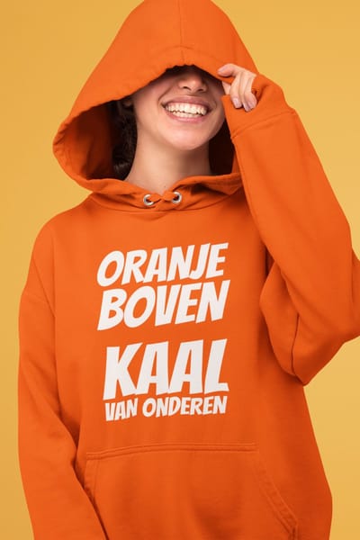 HOODIE – Oranje boven, kaal van onderen XS - Uniseks Fit - Oranje Feestkleding
