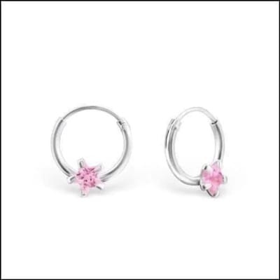 Aramat Jewels | Oorringen | Ster Zirkonia Kinder Oorringetjes | Roze | |2mm | Zilver | Kinderen | Verkleurd niet