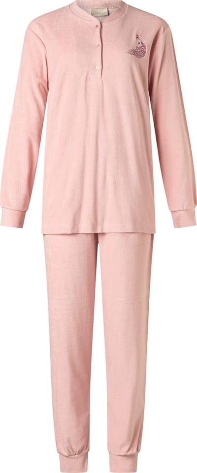 Lunatex - warme dames pyjama badstof 124206 - roze - maat S