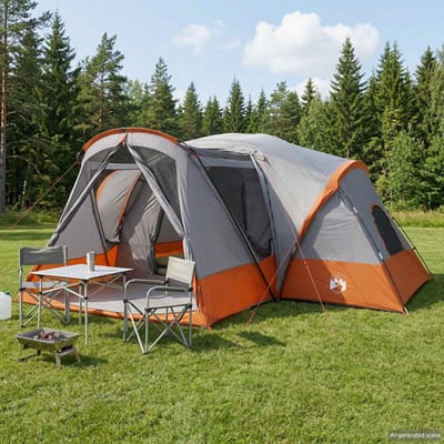 vidaXL - Kamer - Tent - met - Waterdichte - Regenfly - 10-persoons - Grijs - en - Oranje