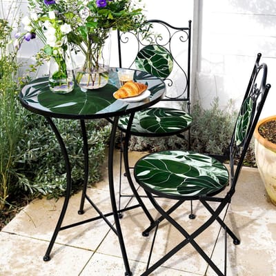 Bistroset 3-delig 60 x 60 x 75 cm – Mozaïek Balkonset met Tafel en 2 Klapstoelen – Klassieke Tuinset Weerbestendig Metaal greon – Urbanhome