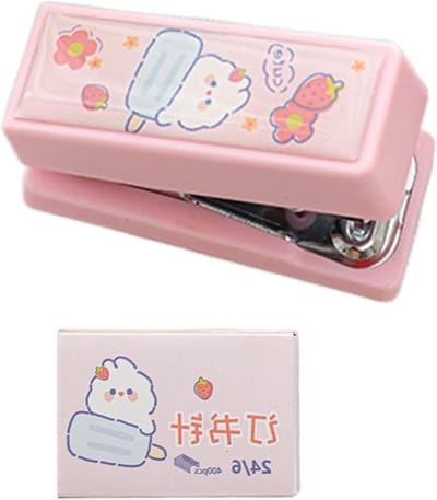 Mini Stapler - Boekbindmachine - Papier Binden - Schattig Konijn Patroon - 13.7 x 9.5 x 2.5 cm - Roze