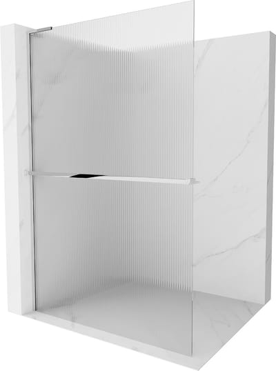 Mexen Kioto+ L douchewand met plank Walk-in 110 x 200 , strepen, chroom - 800-110-123-01-09