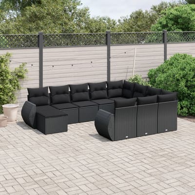vidaXL - 11-delige - Loungeset - met - kussens - poly - rattan - zwart