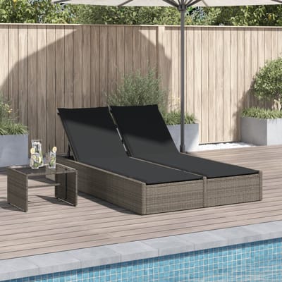 vidaXL - Ligbed - 2-persoons - met - kussens - poly - rattan - grijs