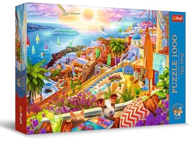 Puzzel Tea Time met Santorini - 1000 Stukjes, Nostalgische Beelden voor Volwassenen en Kinderen vanaf 12 Jaar