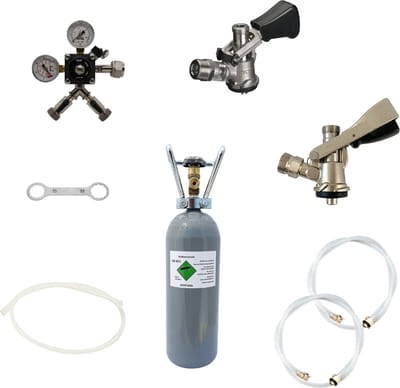 Accessoirepakket voor biertap 2-kraans - met Fustkoppeling Type D, Type S en CO2-fles 2 kg