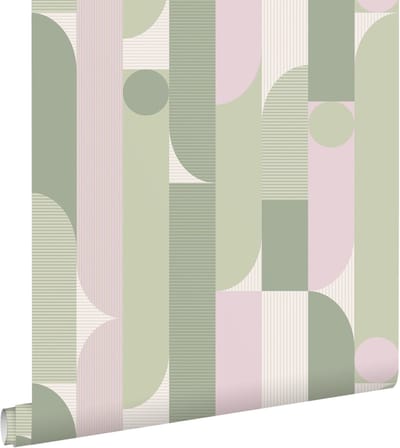 ESTAhome behang geometrische vormen vergrijsd groen en lila paars - 50 x 900 cm - 131057