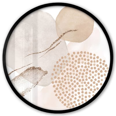 Poster in lijst Rond - Fotolijst 40x40 cm - Posters - Watercolor - Beige - Pastel - Modern - Abstract - Ronde posterlijst zwart - Decoratie - Wanddecoratie woonkamer - Muurdecoratie slaapkamer