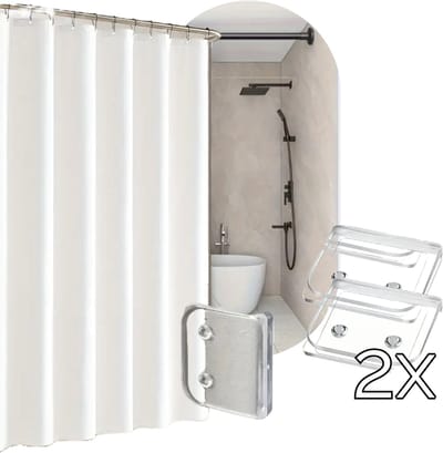 Nordic Luxe Douchegordijn 180x200 cm – Structuurstof met Linnenlook, Anti-Plak & Elegante Scandinavische Look - Wit Douche Gordijn